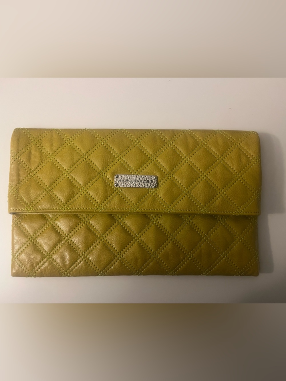 Quilted Neon Green Leather Clutch